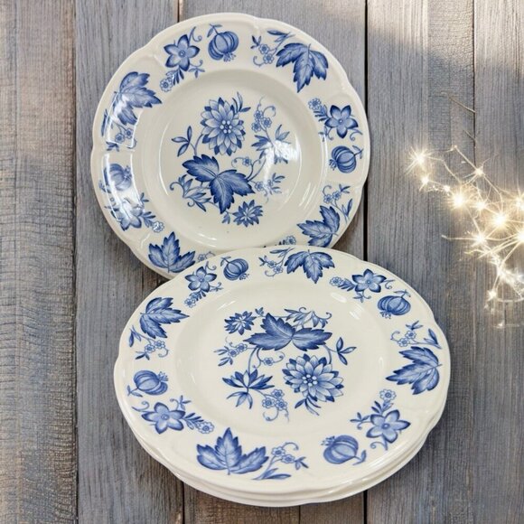 Johnson Brothers England Windsor Ware Blue Floral Dish Plate Set 4 Plates 6inch - Picture 1 of 13